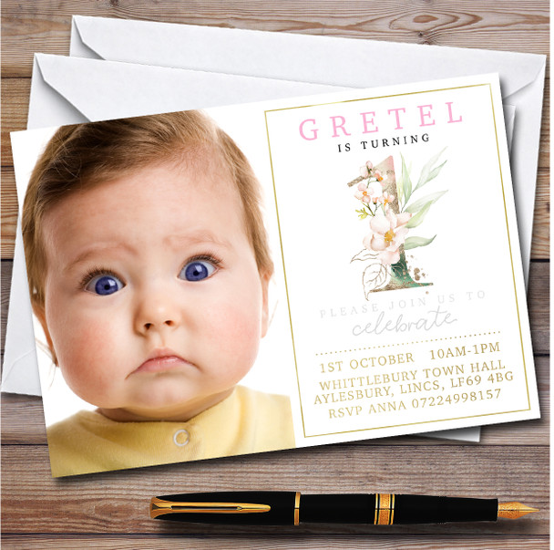 Photo Invite Beautiful Any Number Floral Children's Birthday Party Invitations