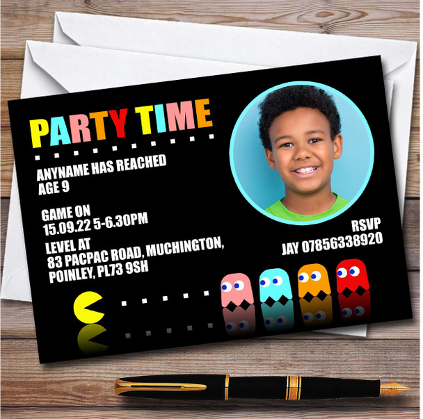 Gaming Retro Photo Pacman Personalised Children's Birthday Party Invitations