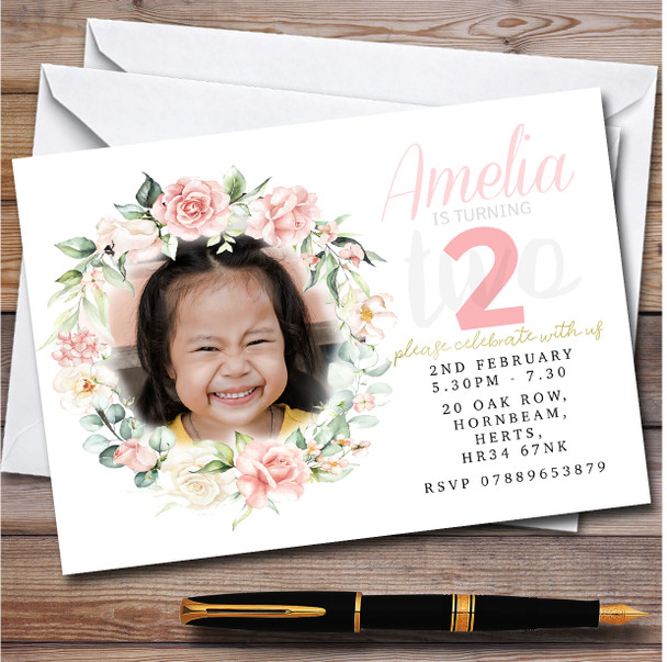 Photo Floral Ring Any Age Personalised Children's Birthday Party Invitations
