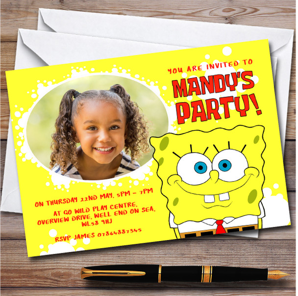 Photo Sponge Bob Personalised Children's Kids Birthday Party Invitations