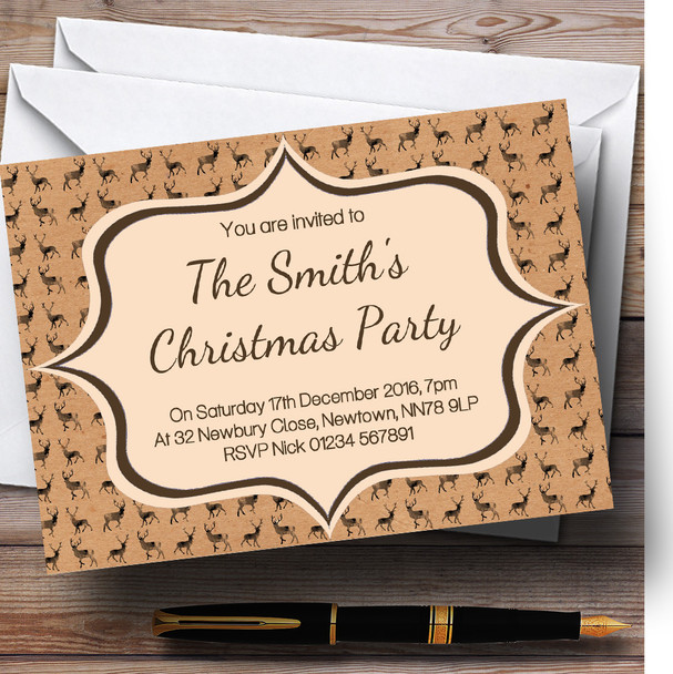 Vintage Reindeers Customised Christmas Party Invitations