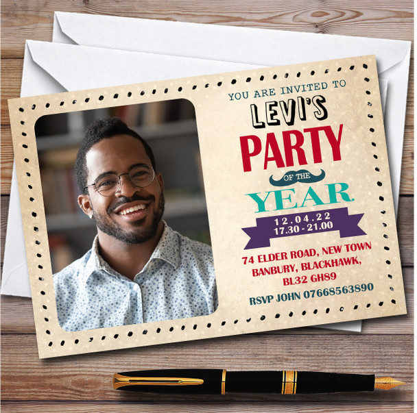Photo Vintage Party Of The Year Hipster Personalised Birthday Party Invitations
