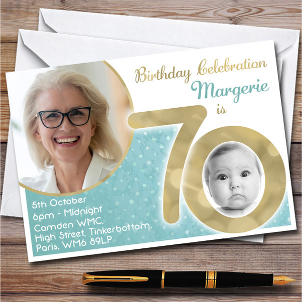 Photo 70 Young & Older Vintage Teal 70Th Personalised Birthday Party Invitations
