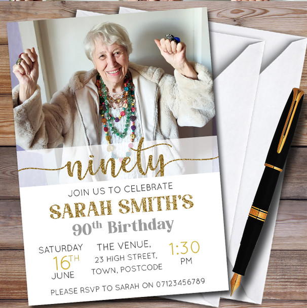 Minimal Photo 90Th Ninety Personalised Birthday Party Invitations