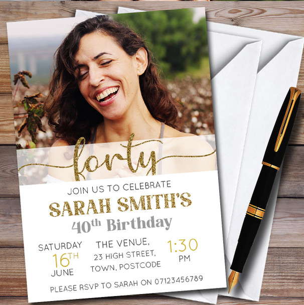 Minimal Photo 40Th Forty Personalised Birthday Party Invitations