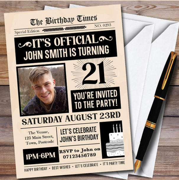 Newspaper Photo 21St Personalised Birthday Party Invitations