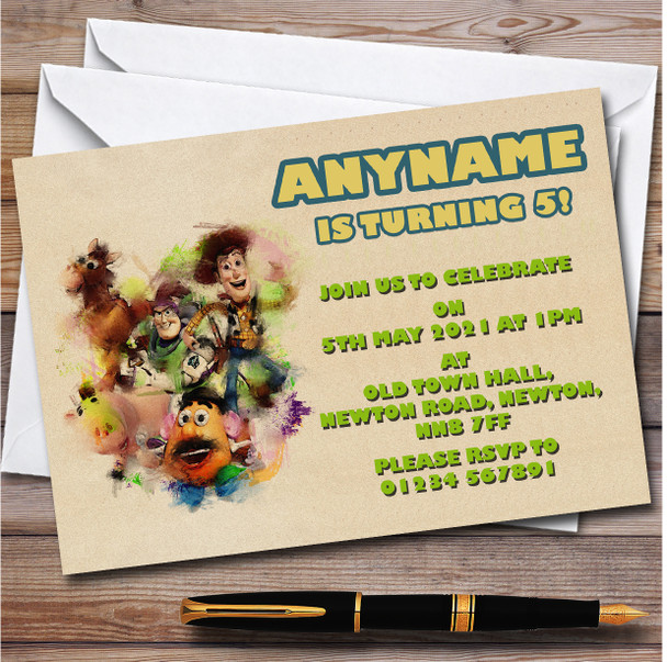 Toy Story Watercolour Vintage Personalised Children's Birthday Party Invitations