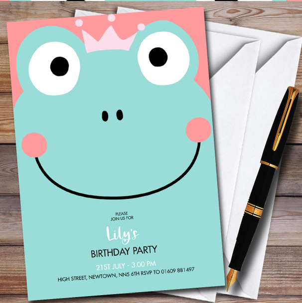 Modern Minimal Frog Face Personalised Children's Kids Birthday Party Invitations