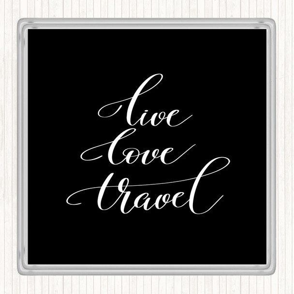Black White Live Love Travel Quote Coaster