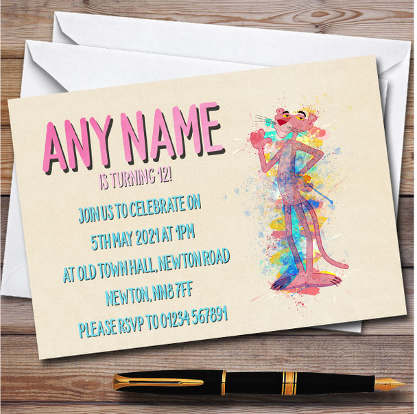 The Pink Panther Vintage Personalised Children's Kids Birthday Party Invitations