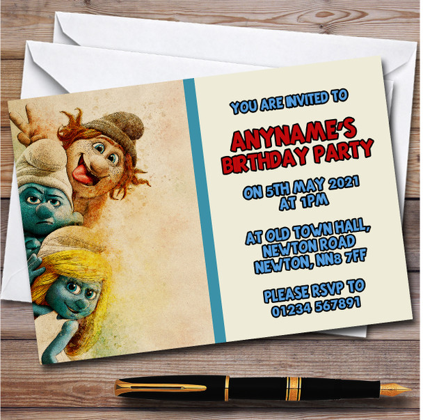 The Smurfs Vintage Retro Personalised Children's Kids Birthday Party Invitations