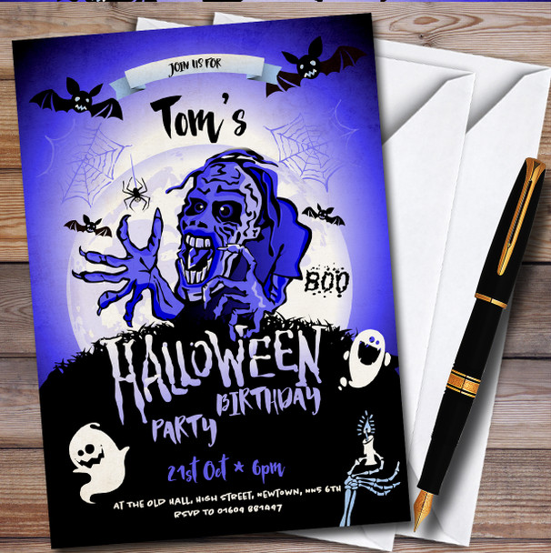 Halloween Blue Ghosts Spooky Personalised Children's Birthday Party Invitations