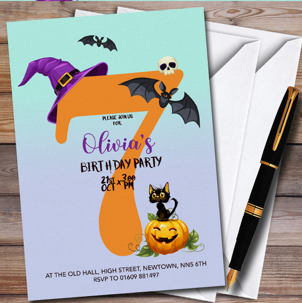 Spooky Halloween October 7Th Personalised Children's Birthday Party Invitations