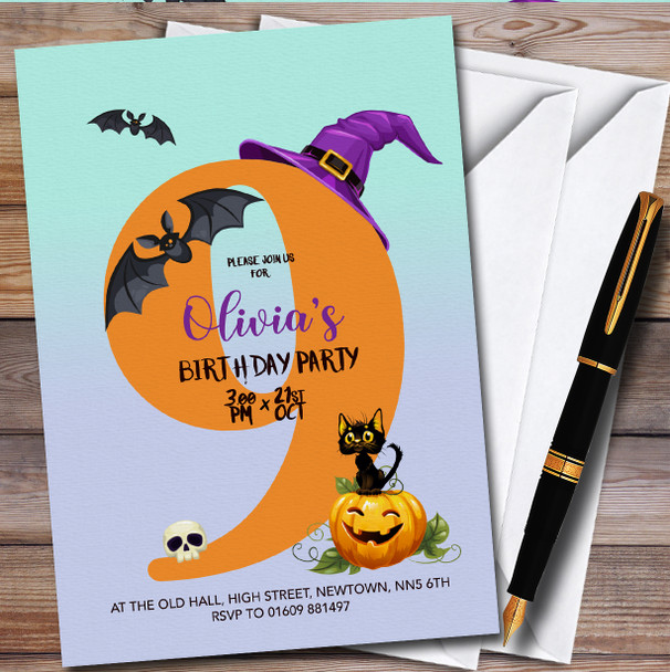 Spooky Halloween October 9Th Personalised Children's Birthday Party Invitations