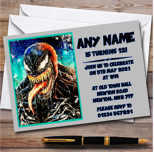 Venom Marvel Comic Character Personalised Children's Birthday Party Invitations