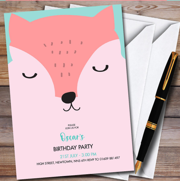 Modern Minimal Fox Face Personalised Children's Kids Birthday Party Invitations
