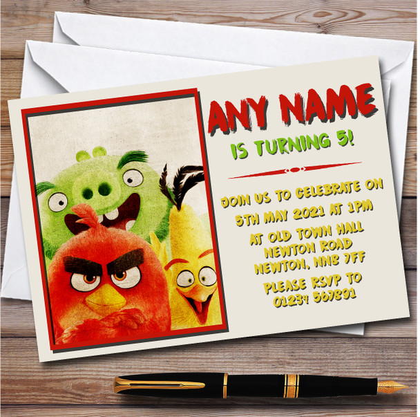 The Angry Birds Vintage Personalised Children's Kids Birthday Party Invitations