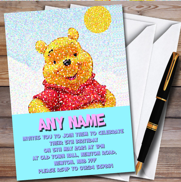 Winnie The Pooh Dot Art Personalised Children's Kids Birthday Party Invitations