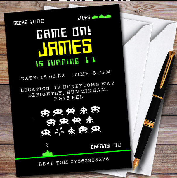 Space Invaders Retro Gaming Personalised Children's Birthday Party Invitations