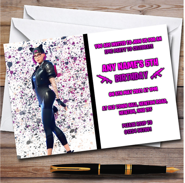 Stage 1 Black Lynx Fortnite Personalised Children's Birthday Party Invitations