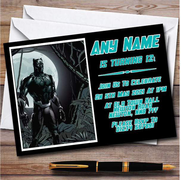 Black Panther Vintage Retro Personalised Children's Birthday Party Invitations