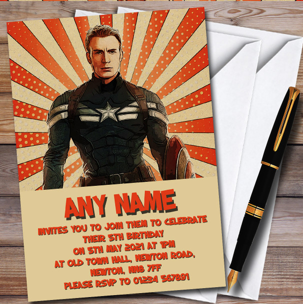Captain America Chris Evans Personalised Children's Birthday Party Invitations