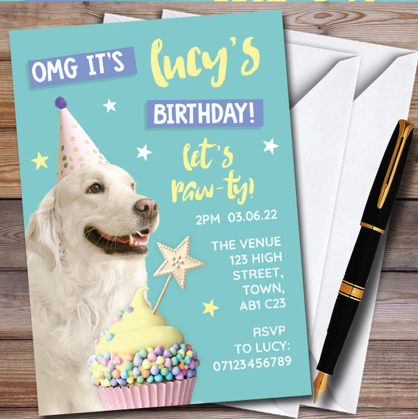 White Dog Cute Cupcake Personalised Children's Kids Birthday Party Invitations