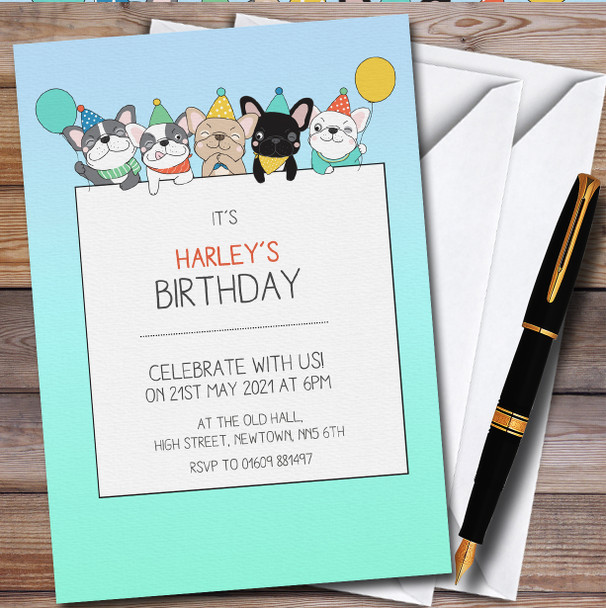 French Bulldog Puppies Personalised Children's Kids Birthday Party Invitations