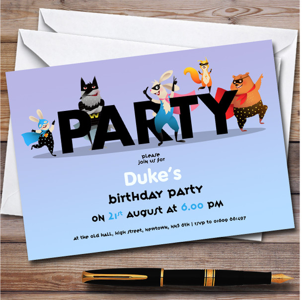 Bandit Cartoon Animals Personalised Children's Kids Birthday Party Invitations