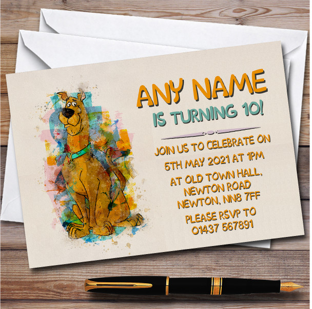 Scooby Doo Watercolour Personalised Children's Kids Birthday Party Invitations