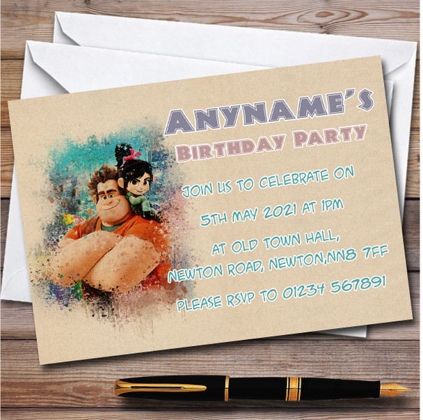 Wreck-It Ralph Vintage Personalised Children's Kids Birthday Party Invitations