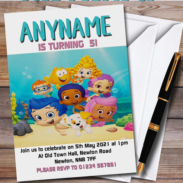 Bubble Guppies Vintage Personalised Children's Kids Birthday Party Invitations