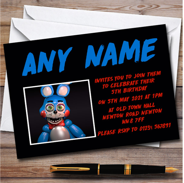 Fnaf Five Nights At Freddy's Toy Bonnie Children's Birthday Party Invitations