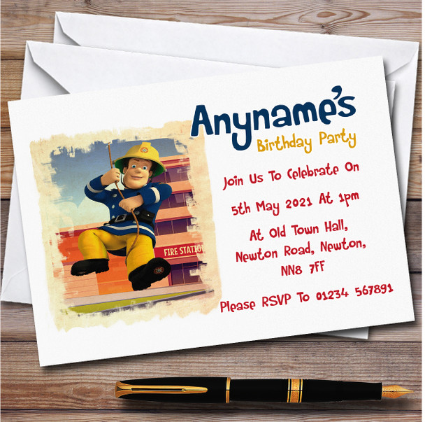 Fireman Sam Swinging Brush Personalised Children's Birthday Party Invitations