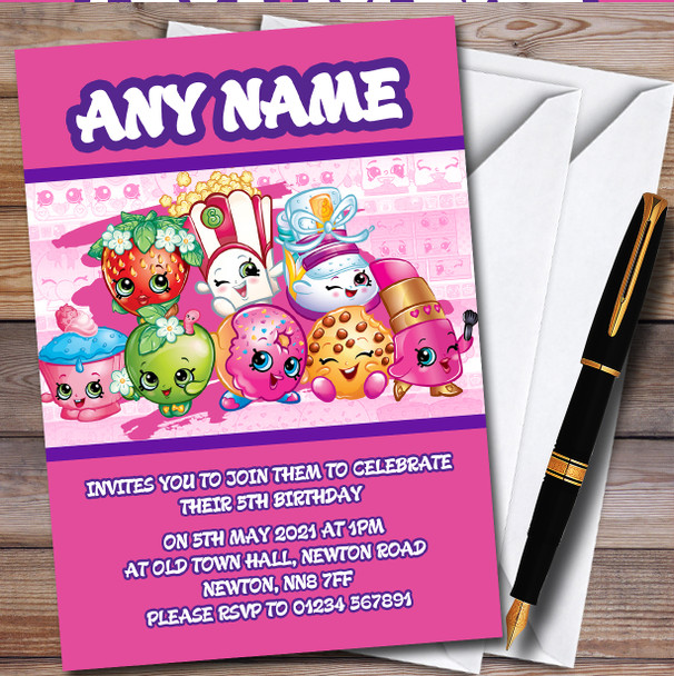 Pink Any Age Shopkins Card Personalised Children's Birthday Party Invitations