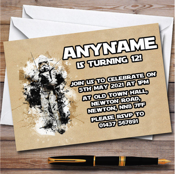 Stormtrooper Vintage Style Personalised Children's Birthday Party Invitations
