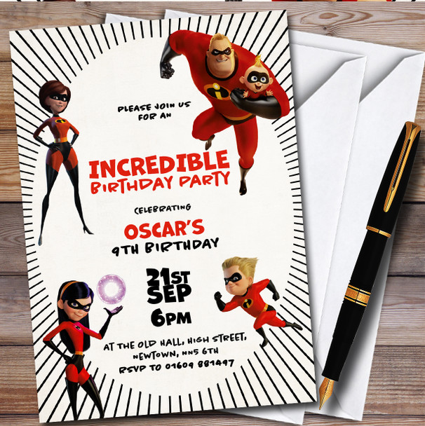 The Incredibles Retro Personalised Children's Kids Birthday Party Invitations