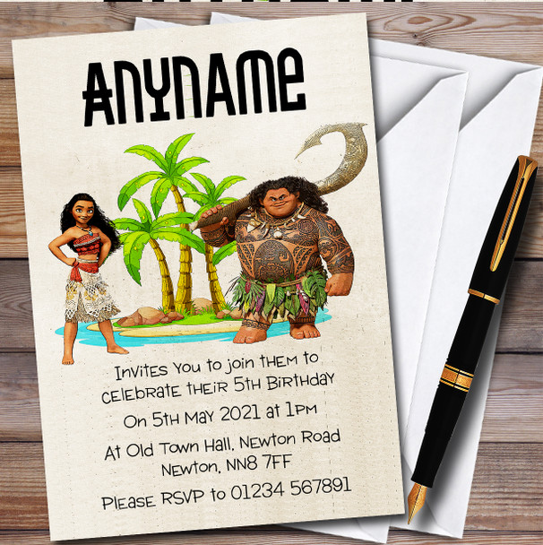 Moana And Maui Palm Trees Personalised Children's Birthday Party Invitations