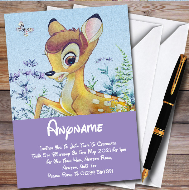 Bambi Vintage Colour Fade Personalised Children's Birthday Party Invitations