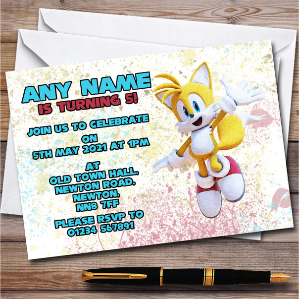 Tales Sonic The Hedgehog Splatter Art Children's Birthday Party Invitations