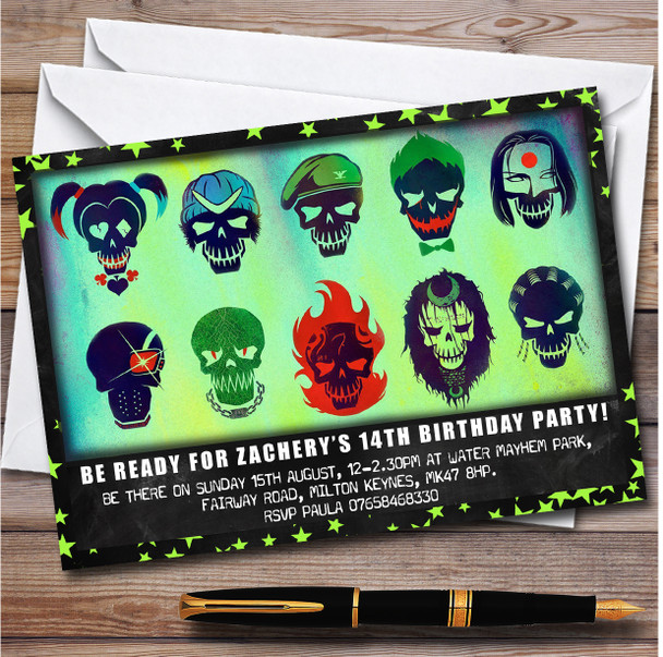 Suicide Squad Green Personalised Children's Kids Birthday Party Invitations