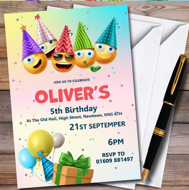 Party Hat Emoticons Personalised Children's Kids Birthday Party Invitations