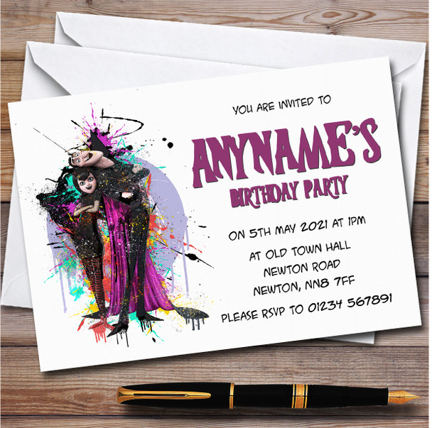 Hotel Transylvania Mavis And Dracula Splatter Children's Party Invitations