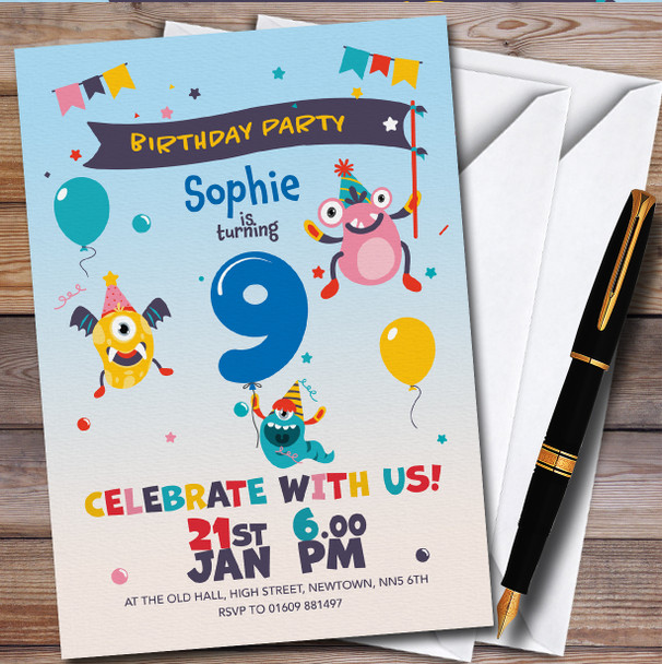 Monster Aliens 9Th Personalised Children's Kids Birthday Party Invitations