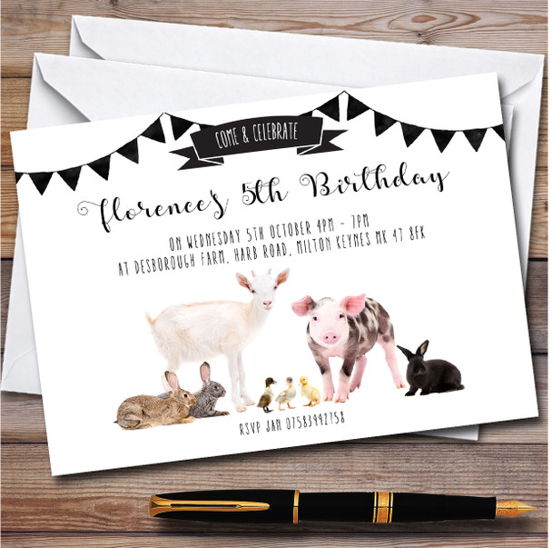 Farm Animals & Bunting Celebration Children's Birthday Party Invitations