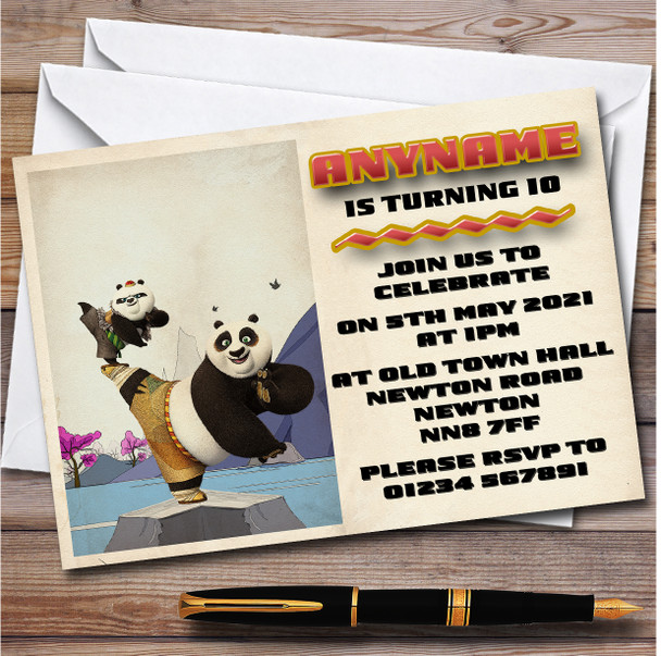 Kung Fu Panda Vintage Little Panda Children's Birthday Party Invitations