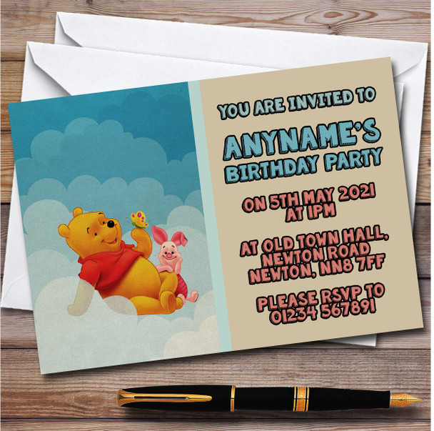 Winnie The Pooh And Piglet Vintage Children's Birthday Party Invitations