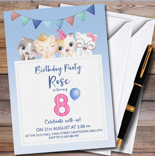Kittens Cats 8Th Personalised Children's Kids Birthday Party Invitations