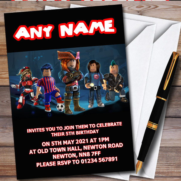 Blue Roblox Card Personalised Children's Kids Birthday Party Invitations