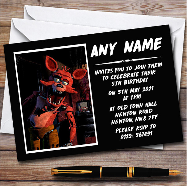 Fnaf Five Nights At Freddy's Foxy Children's Birthday Party Invitations